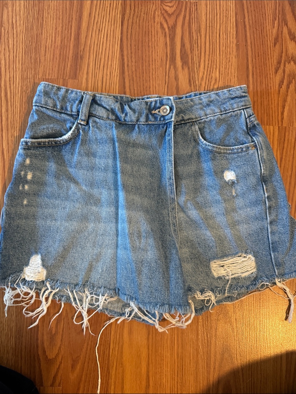 Zara Light Blue Distressed Denim Skort